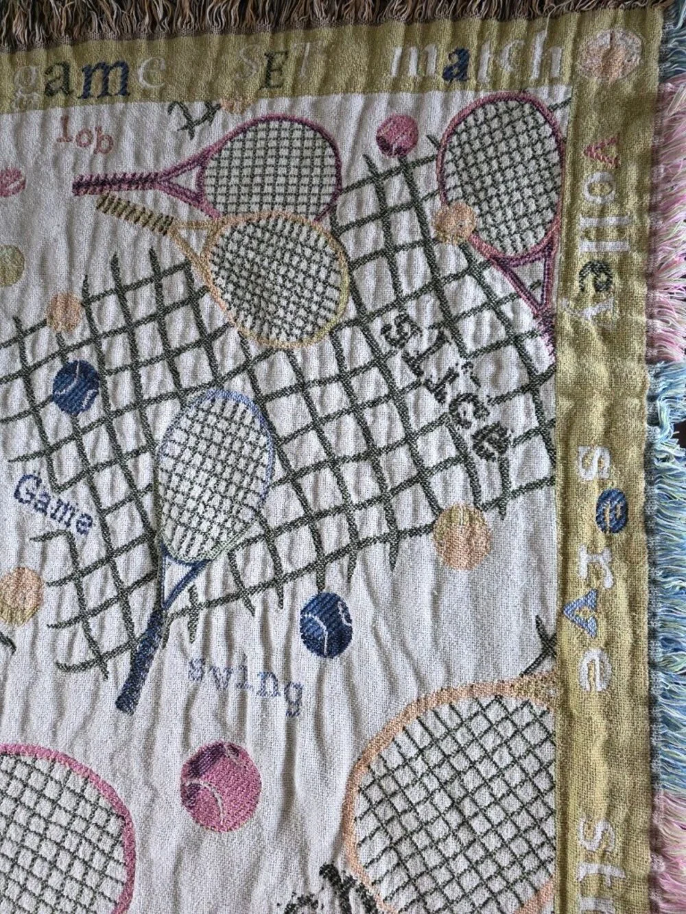 Vintage Tennis Woven Tapestry Throw Blanket 45x60 Fringe Sports Goodwin Weavers